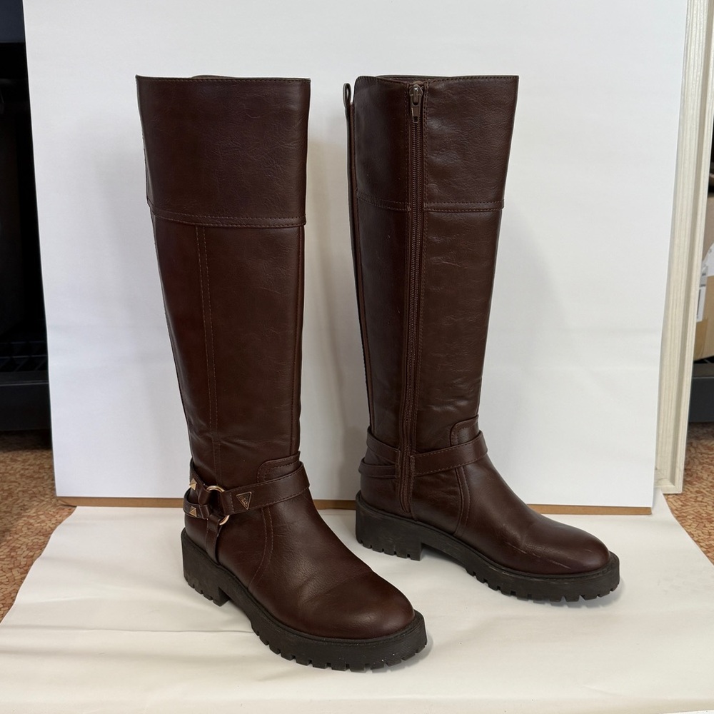 Guess Women's Tall Brown Buckle Boots - Picture 2 of 8